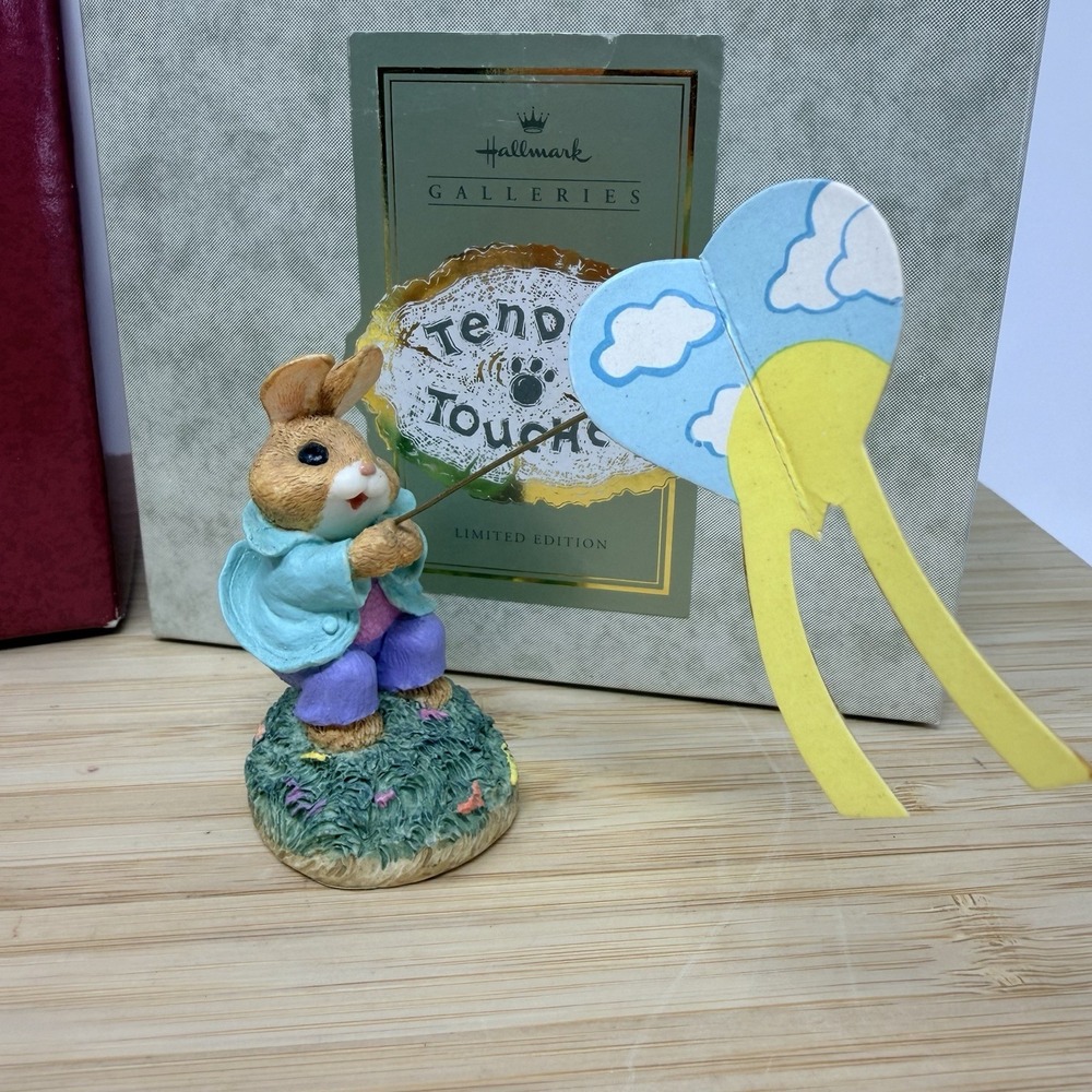Hallmark Tender Touches Bunny Rabbit Lot Of 2 Flying Kite & Pulling Wagon Friend